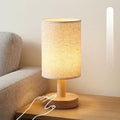 Small Cordless Rechargeable Table Lamp, Natural Wood Base