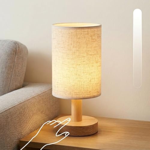 Small Cordless Rechargeable Table Lamp, Natural Wood Base