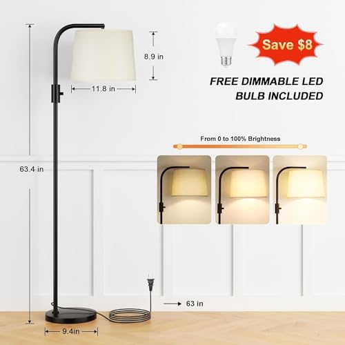 Ambimall Arc Floor Lamp, Rotary Switch, Linen Shade
