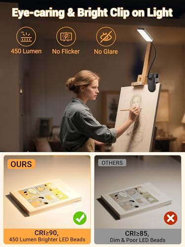 Clip on Light,9 Brightness+5 Color Rechargeable Lamp,48 LED Small Desk