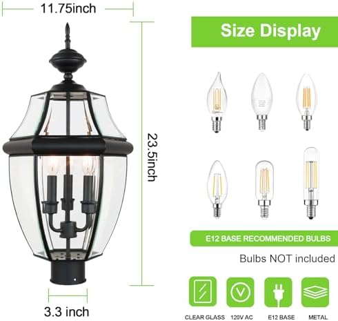 Kalium 3-Light Matte Black Outdoor Post Light