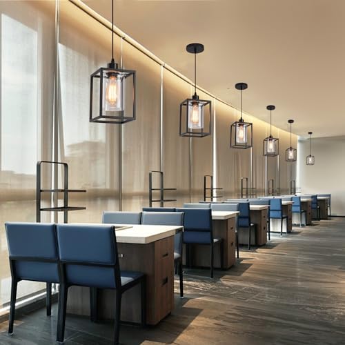 Black Industrial Pendant Light, Clear Glass Shade
