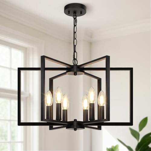 Black Farmhouse 6-Light Geometric Chandelier