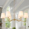Brass Gold 6-Light Chandelier with Fabric Shade