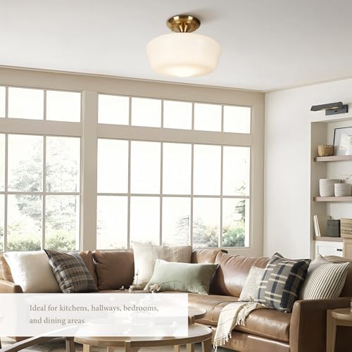 Schoolhouse Style 12" Gold Semi Flush Mount Ceiling Light