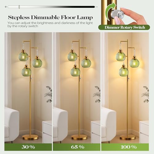 Modern Glass Floor Lamp, 3-Light Standing Lamp, Green