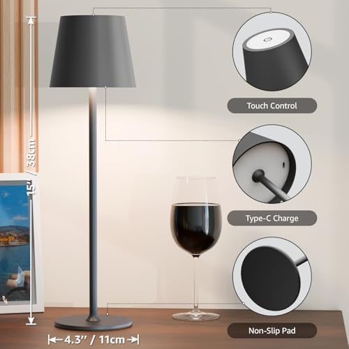 uuffoo 2 Pack Cordless Table Lamps, 5000mAh, Black