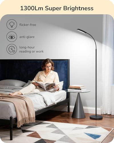 EDISHINE 1300LM LED Floor Lamp, Black