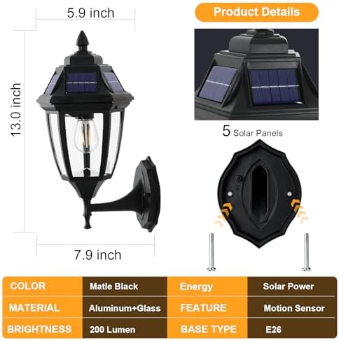 2-Pack Solar Porch Lights, Motion Sensor