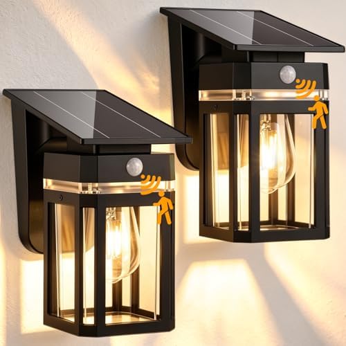 Outdoor Solar Porch Light, Motion Sensor, 2 Pack