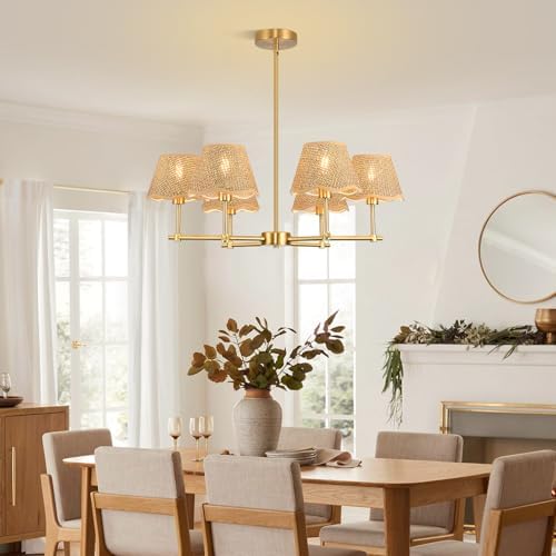 Gold Modern Farmhouse Rattan Chandelier