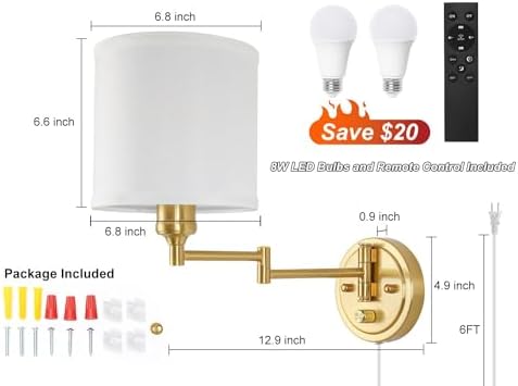 Gold Swing Arm Wall Sconces, Set of Two
