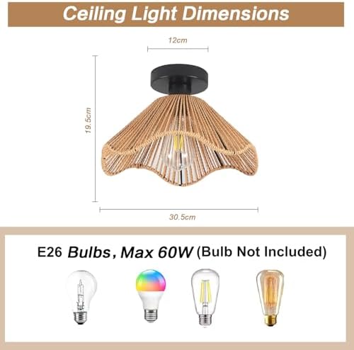 Surpars House Boho Rattan Ceiling Light, Light Brown