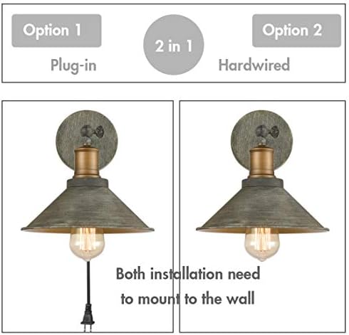 Vintage Industrial Swing Arm Plug-in Wall Sconces, Set of 2