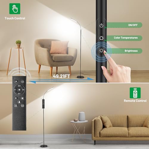 Yikuneng Dimmable LED Floor Lamp, Remote Control, Black