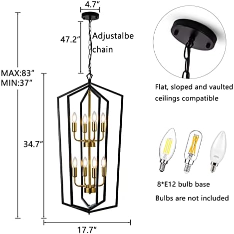 Lanhall 8-Light Black Lantern Pendant Light