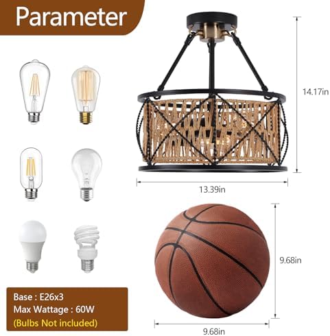 3-Light Hand-Woven Boho Rattan Ceiling Light