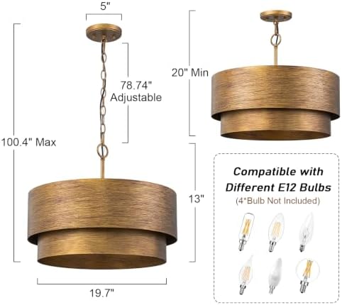 Farmhouse 20" Drum Chandelier, Copper Bronze