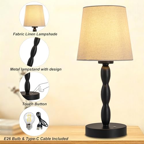 CASTLELIFE Rechargeable Cordless Table Lamp, Black