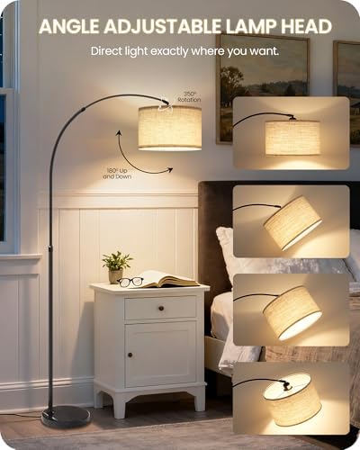 75" Dimmable Arc Floor Lamp with Marble Base, Beige