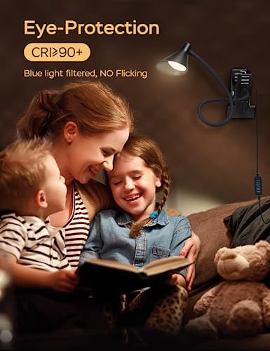 LiFMIRA Black USB Clip-On Reading Lamp, 3 Color Modes
