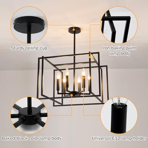 UOFUS 6-Light Black Farmhouse Chandelier