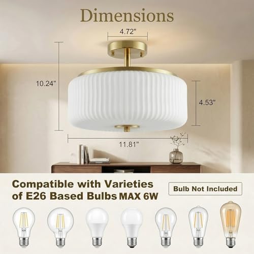 3-Light Gold Semi Flush Mount Ceiling Light