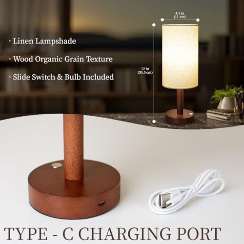 LALISU Cordless Table Lamp, Wood Base