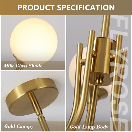 5-Light White Globe Chandelier, Gold Sputnik