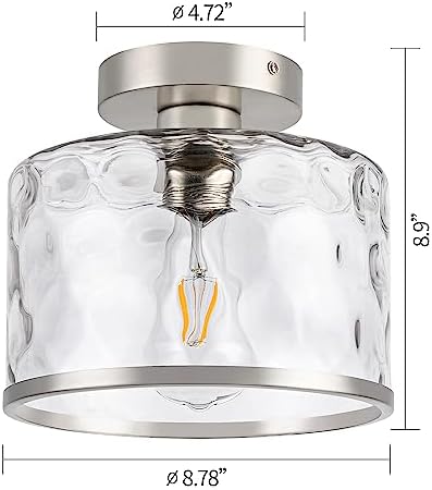 Zlepmlla Semi Flush Mount Ceiling Light, Hammered Glass, Satin Nickel