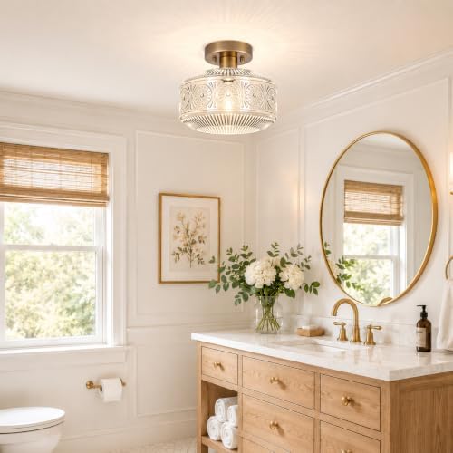 DSMJFU Brass Glass Semi Flush Mount Ceiling Light