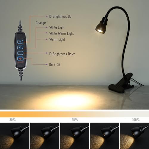 Zoomable Clip-On Light, 3 Color Temperatures, Dimmable