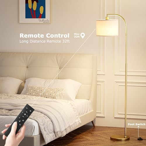 Ambimall Arc Floor Lamp with Remote, Gold