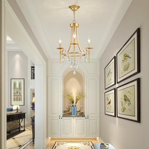 Small 3-Light Gold Crystal Chandelier