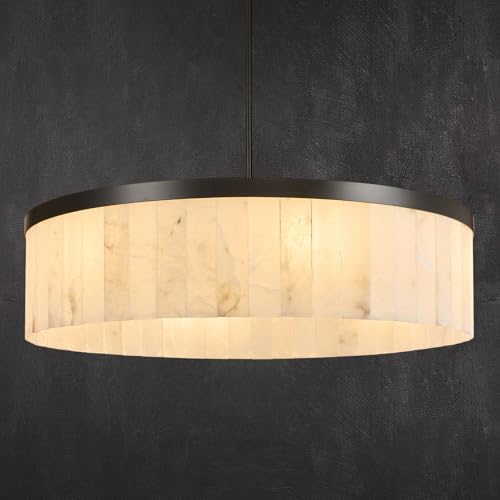 42" Round Alabaster Chandelier, Black Marble