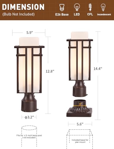 Oil Rubbed Bronze Outdoor Post Light, Pier Mount Adapter