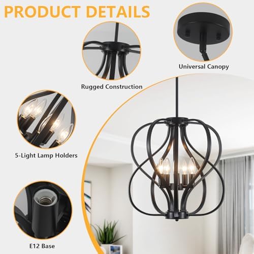 18.5 Inch 5-Light Black Chandelier