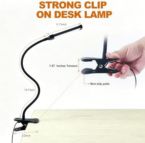 Gooseneck Clip Light 3 Color Dimmable Clamp Desk Lamp