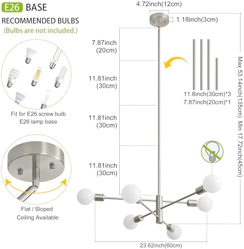 Brushed Nickel 6-Light Modern Chandelier