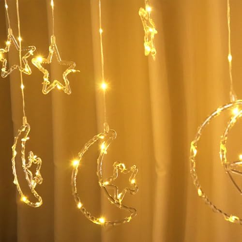 FUCHSUN 15.7 FT Star Moon Curtain String Lights