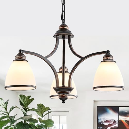 3-Light Rustic Chandelier with Frosted Glass Shades