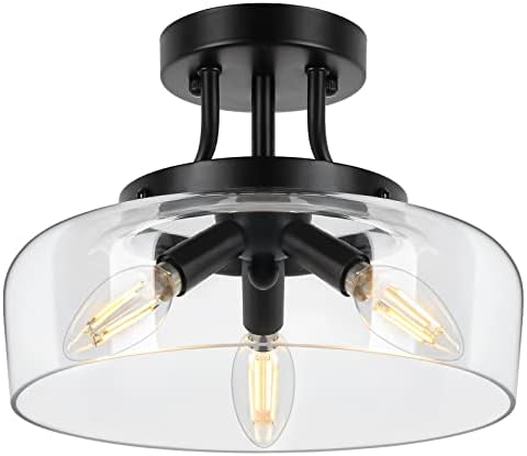 Industrial Semi Flush Mount Ceiling Light, Clear Glass