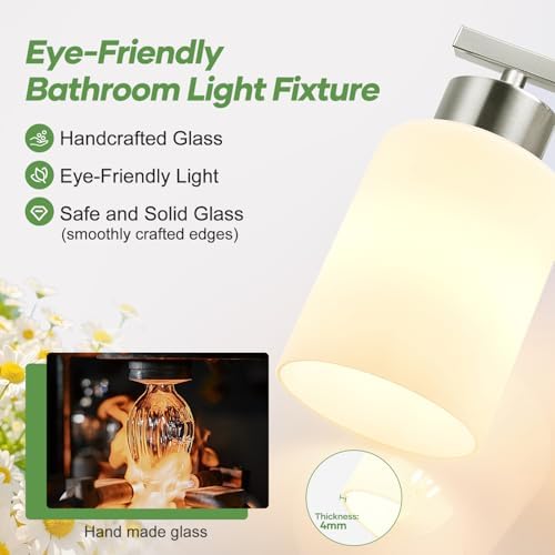 3-Light Brushed Nickel Bathroom Vanity Light with Milk Glass Shades