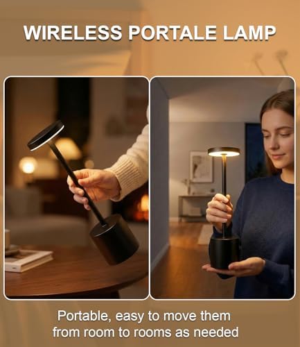Cordless Table Lamp Set of 2, Rechargeable, Black