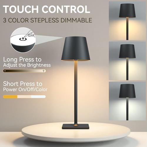 Yogaret Black Cordless Rechargeable Table Lamps, 2 Pack