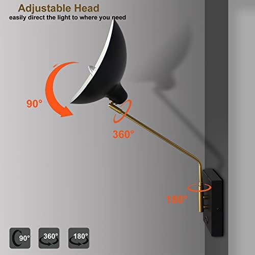 CLAXY Matte Black Plug-in Swing Arm Wall Sconces, Set of 2