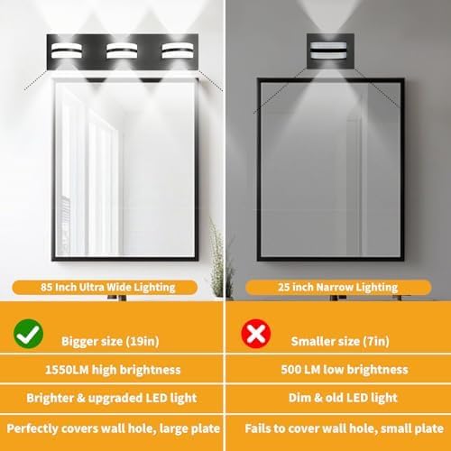 Rotatable 3-Light LED Bathroom Vanity Light, Black