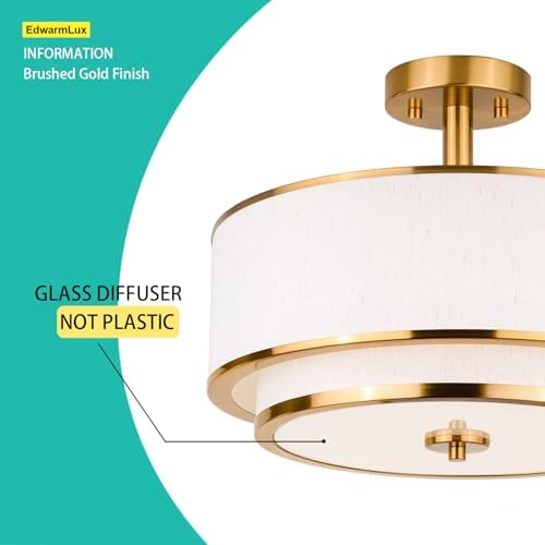 Edwarmlux 3-Light Semi Flush Mount Ceiling Light, Brushed Gold