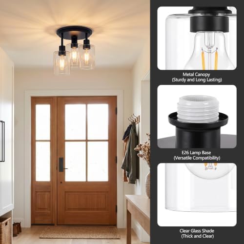ROTTOGOON 3-Light Semi Flush Mount Ceiling Light, Black