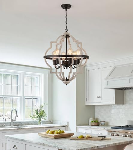MEIXISUE 6-Light Farmhouse Rustic Chandelier, ORB+Oak Finish